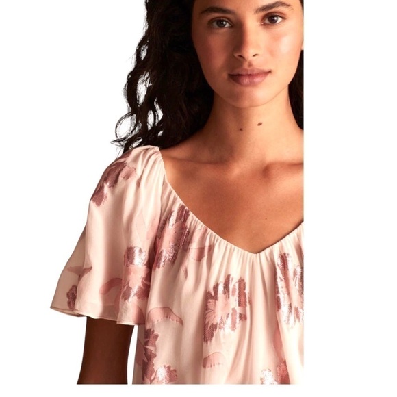 Rebecca TAYLOR Metallic Fleur Short Sleeve Flounce Blouse Top True to size. - Picture 3 of 8